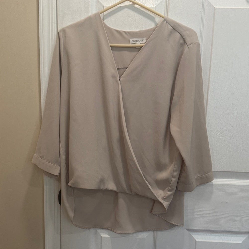 Prologue Taupe Draped Blouse